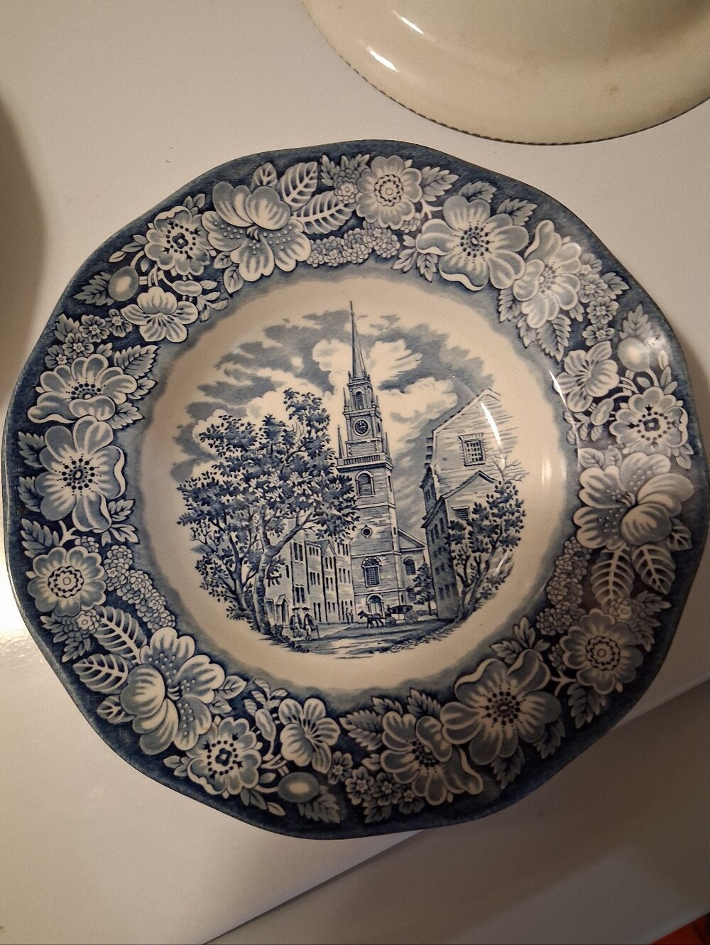 VTG 4 Liberty Blue Bowls Staffordshire Ironstone Old North Church. "Discontined"